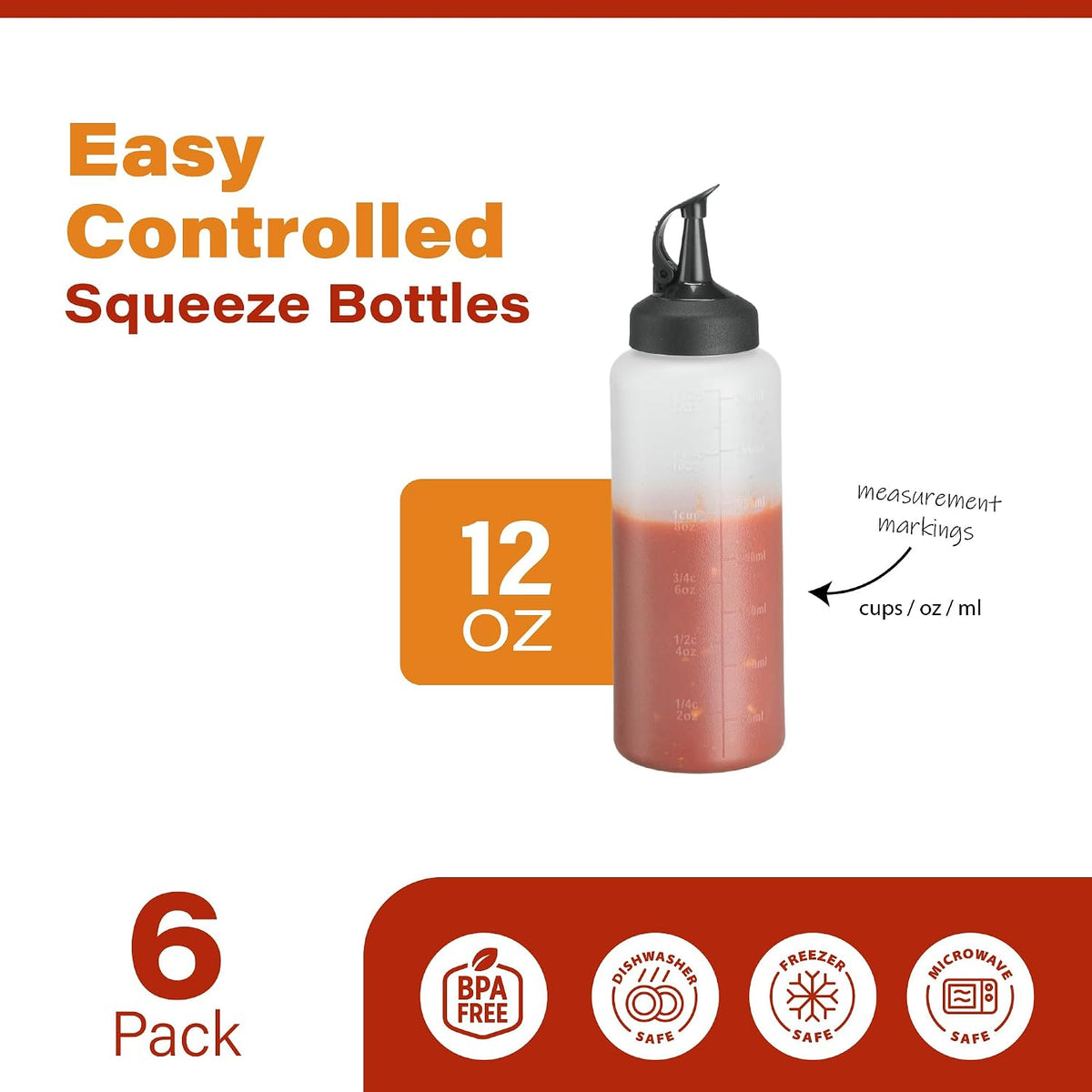Condiment Squeeze Bottles 24 Oz –Easy Pour Sauce Bottle With Leak Proof Snap Cap, Plastic Squeeze Bottles For Sauces, Condiment Containers, clear