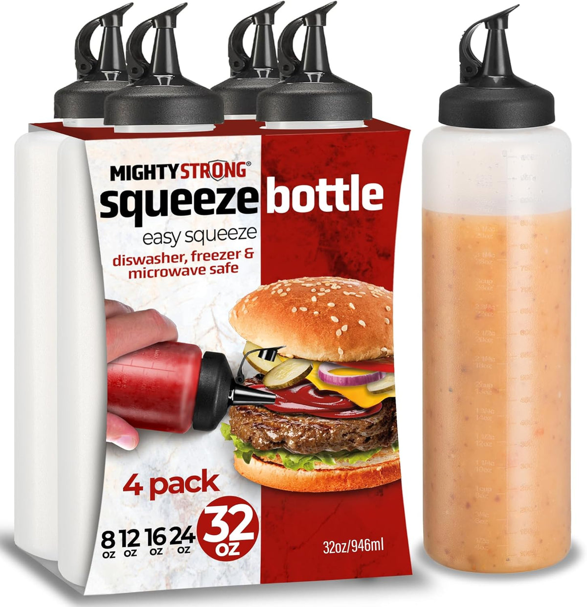 Condiment Squeeze Bottles 24 Oz –Easy Pour Sauce Bottle With Leak Proof Snap Cap, Plastic Squeeze Bottles For Sauces, Condiment Containers, clear
