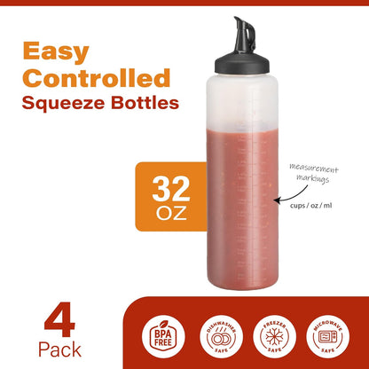 Condiment Squeeze Bottles 24 Oz –Easy Pour Sauce Bottle With Leak Proof Snap Cap, Plastic Squeeze Bottles For Sauces, Condiment Containers, clear
