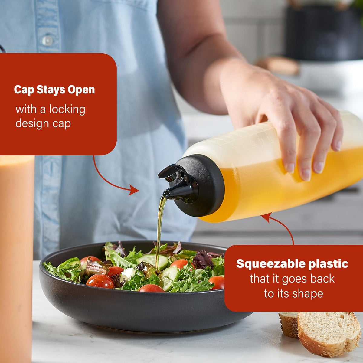 Condiment Squeeze Bottles 24 Oz –Easy Pour Sauce Bottle With Leak Proof Snap Cap, Plastic Squeeze Bottles For Sauces, Condiment Containers, clear