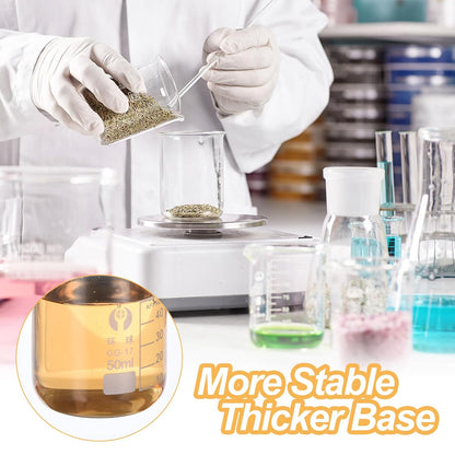 50ml Low Form Glass Beaker, 12 Pack 3.3 Borosilicate Glass Graduated Printed Scale Measuring Cups with Spout for Kitchen Lab Liquids