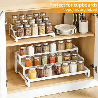 Spice Rack Organizer for Cabinet, 13-21.5" Expandable Spicy Shelf | 3-Tier Metal Seasoning Organizer, Kitchen Spice Organization, Slip-Resistant Guardrails for Jars, Bottles and Cans, Black
