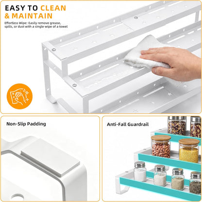 Spice Rack Organizer for Cabinet, 13-21.5" Expandable Spicy Shelf | 3-Tier Metal Seasoning Organizer, Kitchen Spice Organization, Slip-Resistant Guardrails for Jars, Bottles and Cans, Black