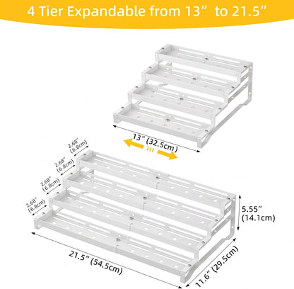 Spice Rack Organizer for Cabinet, 13-21.5" Expandable Spicy Shelf | 3-Tier Metal Seasoning Organizer, Kitchen Spice Organization, Slip-Resistant Guardrails for Jars, Bottles and Cans, Black