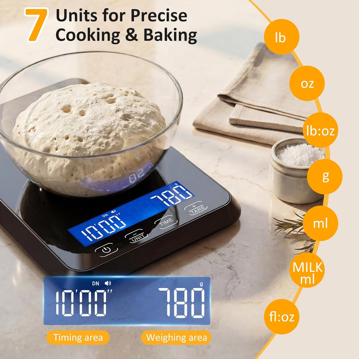 33lb Food Scale Rechargeable, Digital Kitchen Scale Grams and Ounces