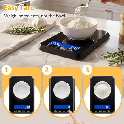 33lb Food Scale Rechargeable, Digital Kitchen Scale Grams and Ounces