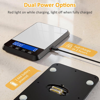 33lb Food Scale Rechargeable, Digital Kitchen Scale Grams and Ounces