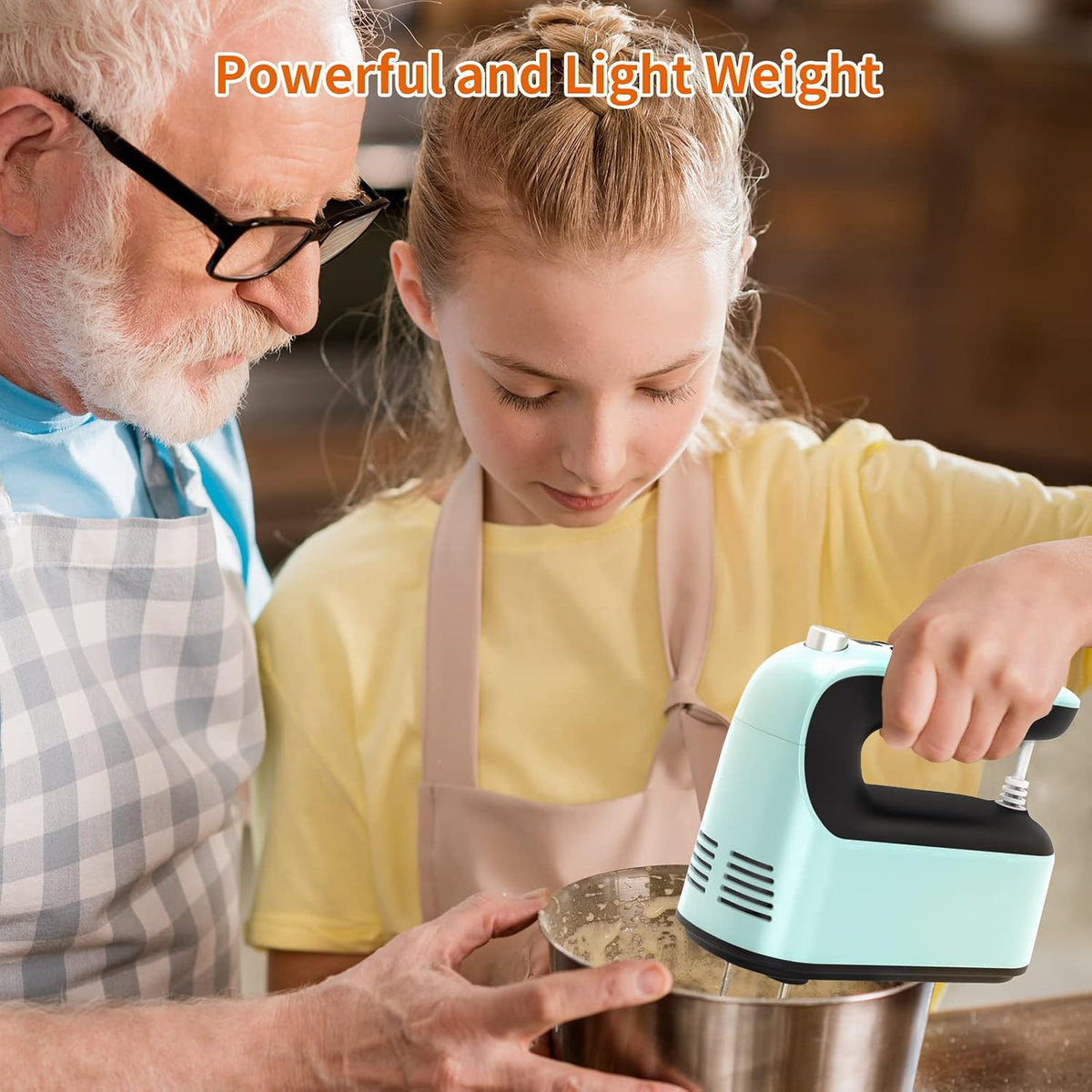 9-Speed Digital Hand Mixer Electric, 400W Powerful DC Motor, Hand Mixer Electric Handheld with Snap-On Storage Case, 5 Stainless Steel Accessories, Beaters, Dough Hooks, Whisk(Ice Blue/Black)