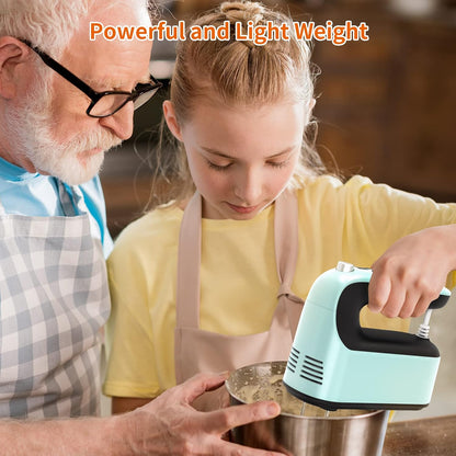 9-Speed Digital Hand Mixer Electric, 400W Powerful DC Motor, Hand Mixer Electric Handheld with Snap-On Storage Case, 5 Stainless Steel Accessories, Beaters, Dough Hooks, Whisk(Ice Blue/Black)