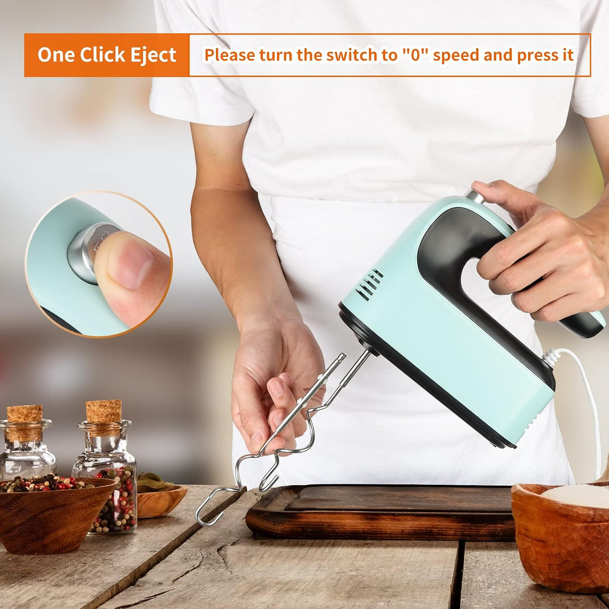 9-Speed Digital Hand Mixer Electric, 400W Powerful DC Motor, Hand Mixer Electric Handheld with Snap-On Storage Case, 5 Stainless Steel Accessories, Beaters, Dough Hooks, Whisk(Ice Blue/Black)