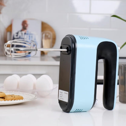9-Speed Digital Hand Mixer Electric, 400W Powerful DC Motor, Hand Mixer Electric Handheld with Snap-On Storage Case, 5 Stainless Steel Accessories, Beaters, Dough Hooks, Whisk(Ice Blue/Black)