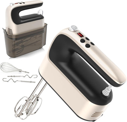 9-Speed Digital Hand Mixer Electric, 400W Powerful DC Motor, Hand Mixer Electric Handheld with Snap-On Storage Case, 5 Stainless Steel Accessories, Beaters, Dough Hooks, Whisk(Ice Blue/Black)