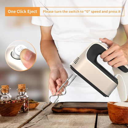 9-Speed Digital Hand Mixer Electric, 400W Powerful DC Motor, Hand Mixer Electric Handheld with Snap-On Storage Case, 5 Stainless Steel Accessories, Beaters, Dough Hooks, Whisk(Ice Blue/Black)