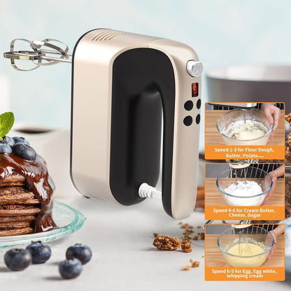 9-Speed Digital Hand Mixer Electric, 400W Powerful DC Motor, Hand Mixer Electric Handheld with Snap-On Storage Case, 5 Stainless Steel Accessories, Beaters, Dough Hooks, Whisk(Ice Blue/Black)