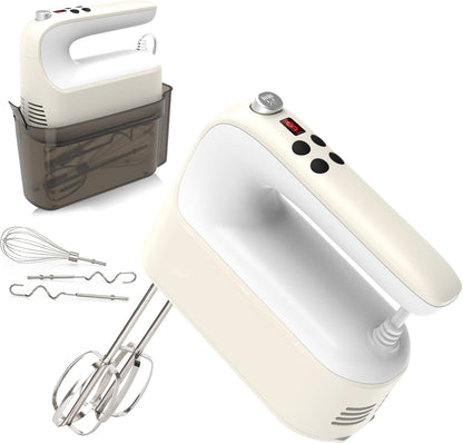9-Speed Digital Hand Mixer Electric, 400W Powerful DC Motor, Hand Mixer Electric Handheld with Snap-On Storage Case, 5 Stainless Steel Accessories, Beaters, Dough Hooks, Whisk(Ice Blue/Black)