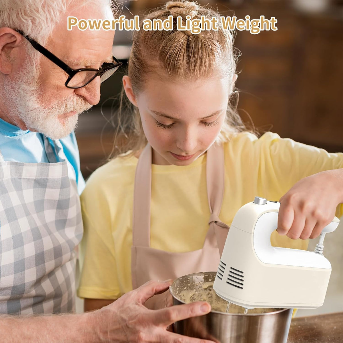 9-Speed Digital Hand Mixer Electric, 400W Powerful DC Motor, Hand Mixer Electric Handheld with Snap-On Storage Case, 5 Stainless Steel Accessories, Beaters, Dough Hooks, Whisk(Ice Blue/Black)