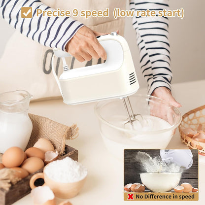 9-Speed Digital Hand Mixer Electric, 400W Powerful DC Motor, Hand Mixer Electric Handheld with Snap-On Storage Case, 5 Stainless Steel Accessories, Beaters, Dough Hooks, Whisk(Ice Blue/Black)
