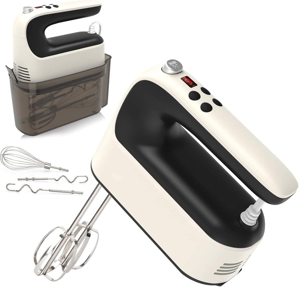 9-Speed Digital Hand Mixer Electric, 400W Powerful DC Motor, Hand Mixer Electric Handheld with Snap-On Storage Case, 5 Stainless Steel Accessories, Beaters, Dough Hooks, Whisk(Ice Blue/Black)