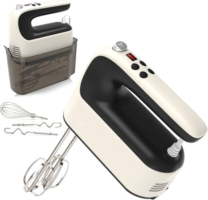 9-Speed Digital Hand Mixer Electric, 400W Powerful DC Motor, Hand Mixer Electric Handheld with Snap-On Storage Case, 5 Stainless Steel Accessories, Beaters, Dough Hooks, Whisk(Ice Blue/Black)