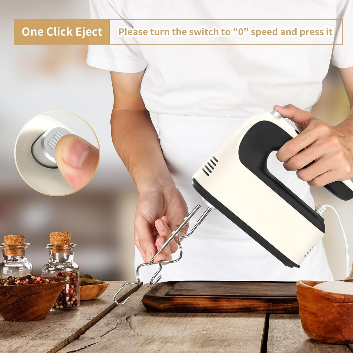 9-Speed Digital Hand Mixer Electric, 400W Powerful DC Motor, Hand Mixer Electric Handheld with Snap-On Storage Case, 5 Stainless Steel Accessories, Beaters, Dough Hooks, Whisk(Ice Blue/Black)