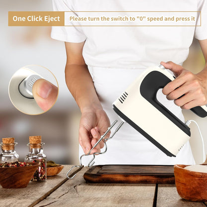 9-Speed Digital Hand Mixer Electric, 400W Powerful DC Motor, Hand Mixer Electric Handheld with Snap-On Storage Case, 5 Stainless Steel Accessories, Beaters, Dough Hooks, Whisk(Ice Blue/Black)