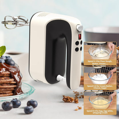 9-Speed Digital Hand Mixer Electric, 400W Powerful DC Motor, Hand Mixer Electric Handheld with Snap-On Storage Case, 5 Stainless Steel Accessories, Beaters, Dough Hooks, Whisk(Ice Blue/Black)