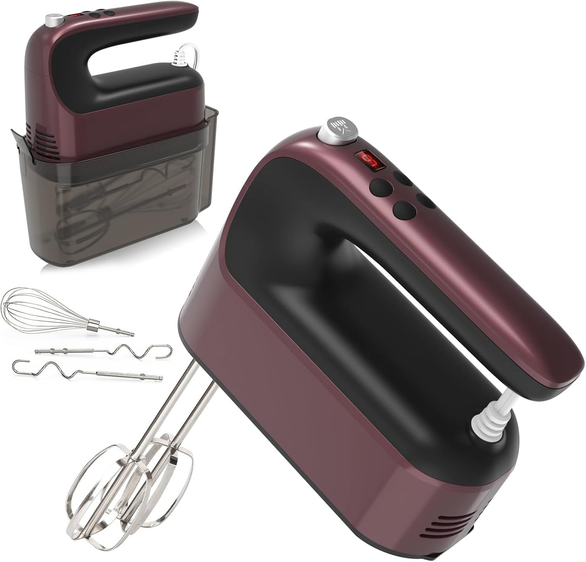 9-Speed Digital Hand Mixer Electric, 400W Powerful DC Motor, Hand Mixer Electric Handheld with Snap-On Storage Case, 5 Stainless Steel Accessories, Beaters, Dough Hooks, Whisk(Ice Blue/Black)