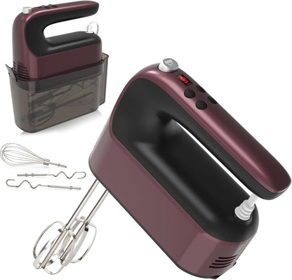 9-Speed Digital Hand Mixer Electric, 400W Powerful DC Motor, Hand Mixer Electric Handheld with Snap-On Storage Case, 5 Stainless Steel Accessories, Beaters, Dough Hooks, Whisk(Ice Blue/Black)