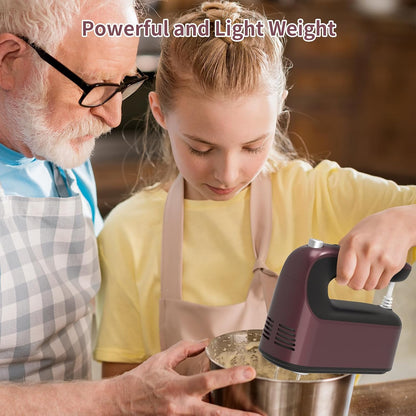 9-Speed Digital Hand Mixer Electric, 400W Powerful DC Motor, Hand Mixer Electric Handheld with Snap-On Storage Case, 5 Stainless Steel Accessories, Beaters, Dough Hooks, Whisk(Ice Blue/Black)