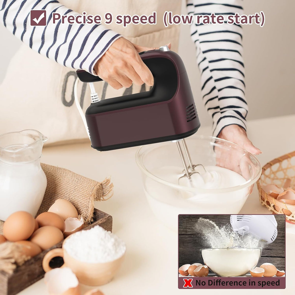 9-Speed Digital Hand Mixer Electric, 400W Powerful DC Motor, Hand Mixer Electric Handheld with Snap-On Storage Case, 5 Stainless Steel Accessories, Beaters, Dough Hooks, Whisk(Ice Blue/Black)
