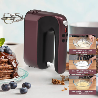 9-Speed Digital Hand Mixer Electric, 400W Powerful DC Motor, Hand Mixer Electric Handheld with Snap-On Storage Case, 5 Stainless Steel Accessories, Beaters, Dough Hooks, Whisk(Ice Blue/Black)
