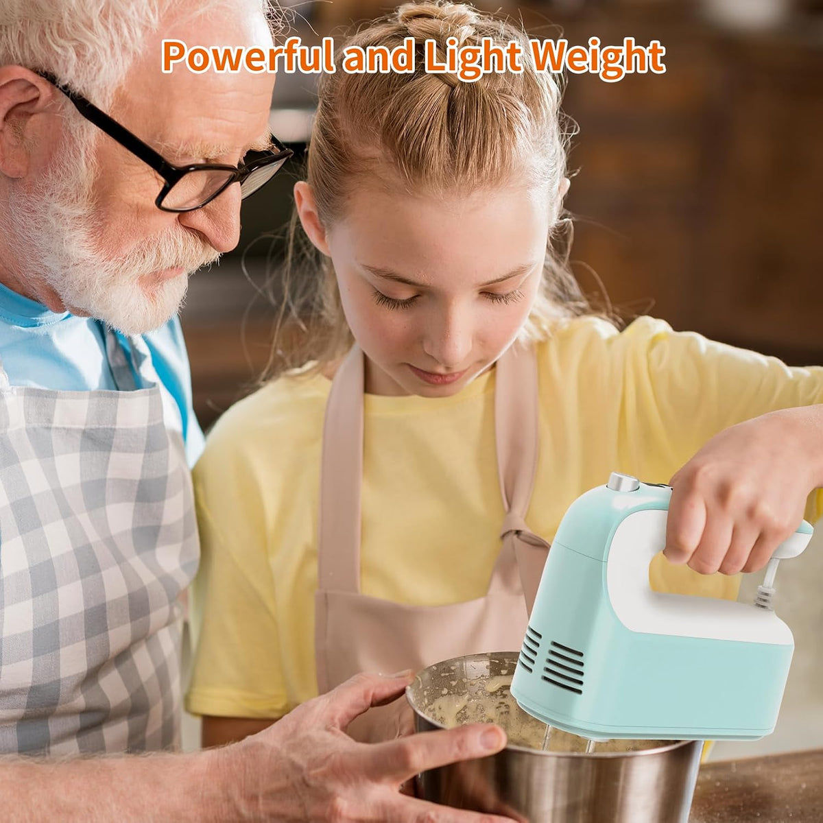 9-Speed Digital Hand Mixer Electric, 400W Powerful DC Motor, Hand Mixer Electric Handheld with Snap-On Storage Case, 5 Stainless Steel Accessories, Beaters, Dough Hooks, Whisk(Ice Blue/Black)