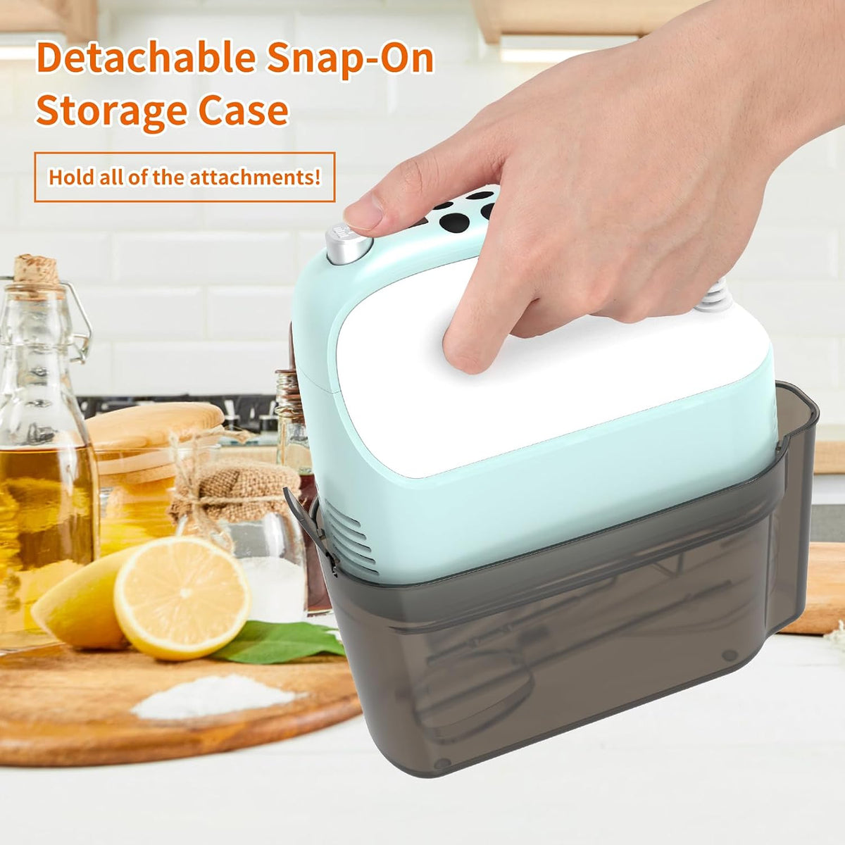 9-Speed Digital Hand Mixer Electric, 400W Powerful DC Motor, Hand Mixer Electric Handheld with Snap-On Storage Case, 5 Stainless Steel Accessories, Beaters, Dough Hooks, Whisk(Ice Blue/Black)