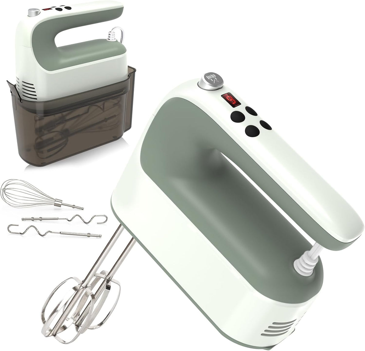9-Speed Digital Hand Mixer Electric, 400W Powerful DC Motor, Hand Mixer Electric Handheld with Snap-On Storage Case, 5 Stainless Steel Accessories, Beaters, Dough Hooks, Whisk(Ice Blue/Black)