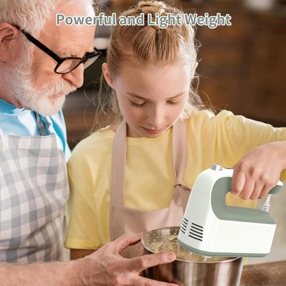 9-Speed Digital Hand Mixer Electric, 400W Powerful DC Motor, Hand Mixer Electric Handheld with Snap-On Storage Case, 5 Stainless Steel Accessories, Beaters, Dough Hooks, Whisk(Ice Blue/Black)