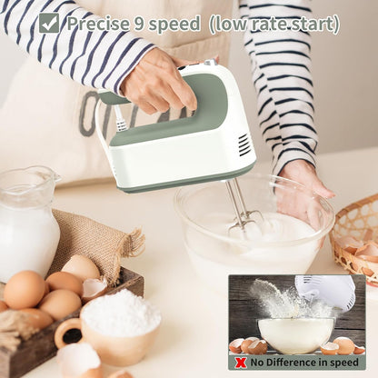 9-Speed Digital Hand Mixer Electric, 400W Powerful DC Motor, Hand Mixer Electric Handheld with Snap-On Storage Case, 5 Stainless Steel Accessories, Beaters, Dough Hooks, Whisk(Ice Blue/Black)