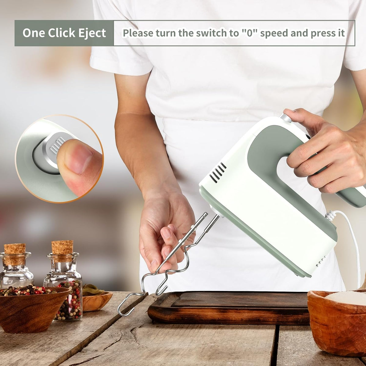 9-Speed Digital Hand Mixer Electric, 400W Powerful DC Motor, Hand Mixer Electric Handheld with Snap-On Storage Case, 5 Stainless Steel Accessories, Beaters, Dough Hooks, Whisk(Ice Blue/Black)