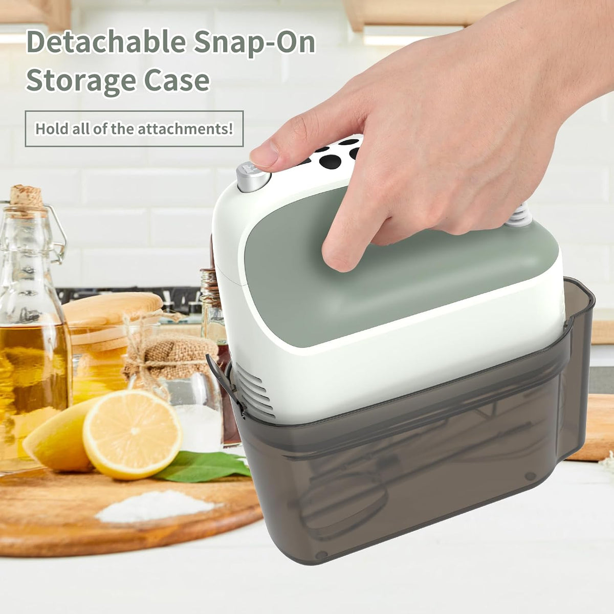 9-Speed Digital Hand Mixer Electric, 400W Powerful DC Motor, Hand Mixer Electric Handheld with Snap-On Storage Case, 5 Stainless Steel Accessories, Beaters, Dough Hooks, Whisk(Ice Blue/Black)