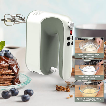 9-Speed Digital Hand Mixer Electric, 400W Powerful DC Motor, Hand Mixer Electric Handheld with Snap-On Storage Case, 5 Stainless Steel Accessories, Beaters, Dough Hooks, Whisk(Ice Blue/Black)