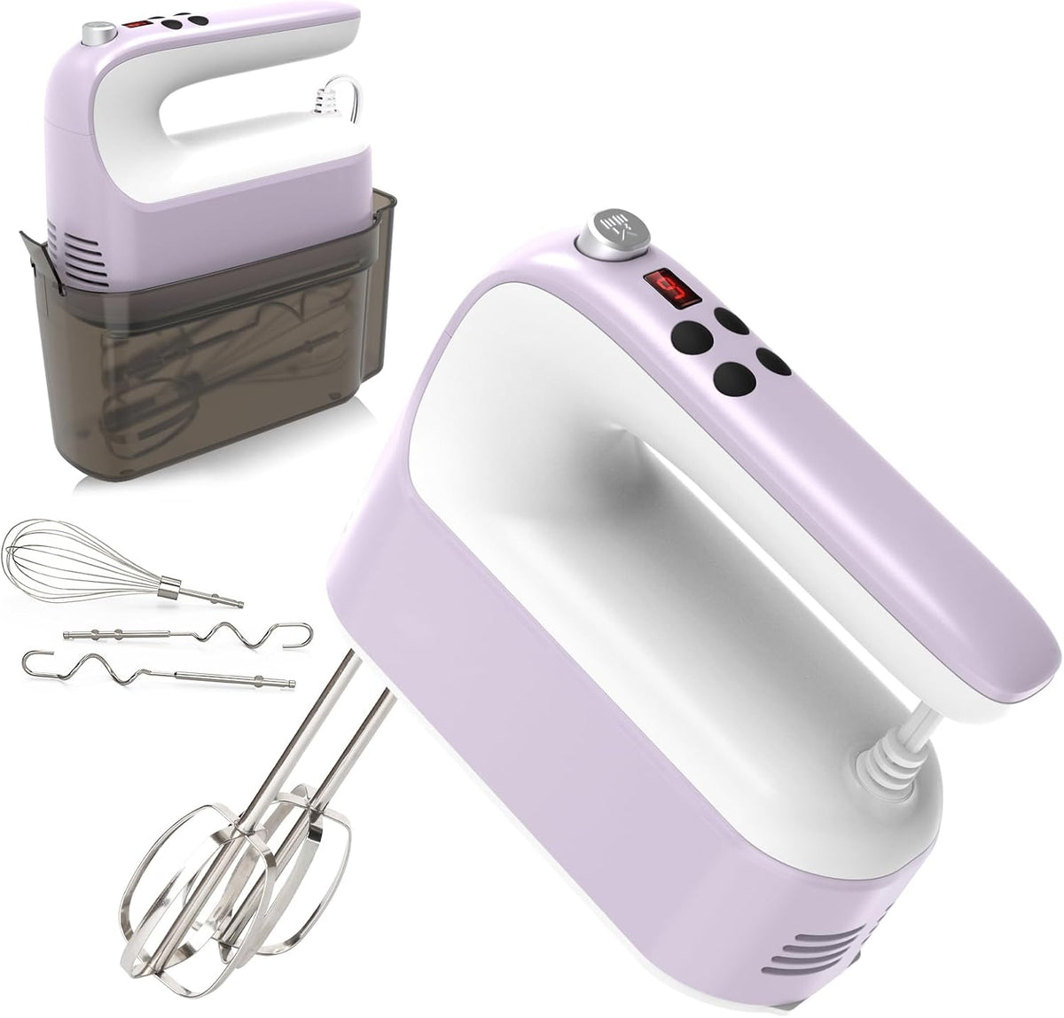 9-Speed Digital Hand Mixer Electric, 400W Powerful DC Motor, Hand Mixer Electric Handheld with Snap-On Storage Case, 5 Stainless Steel Accessories, Beaters, Dough Hooks, Whisk(Ice Blue/Black)
