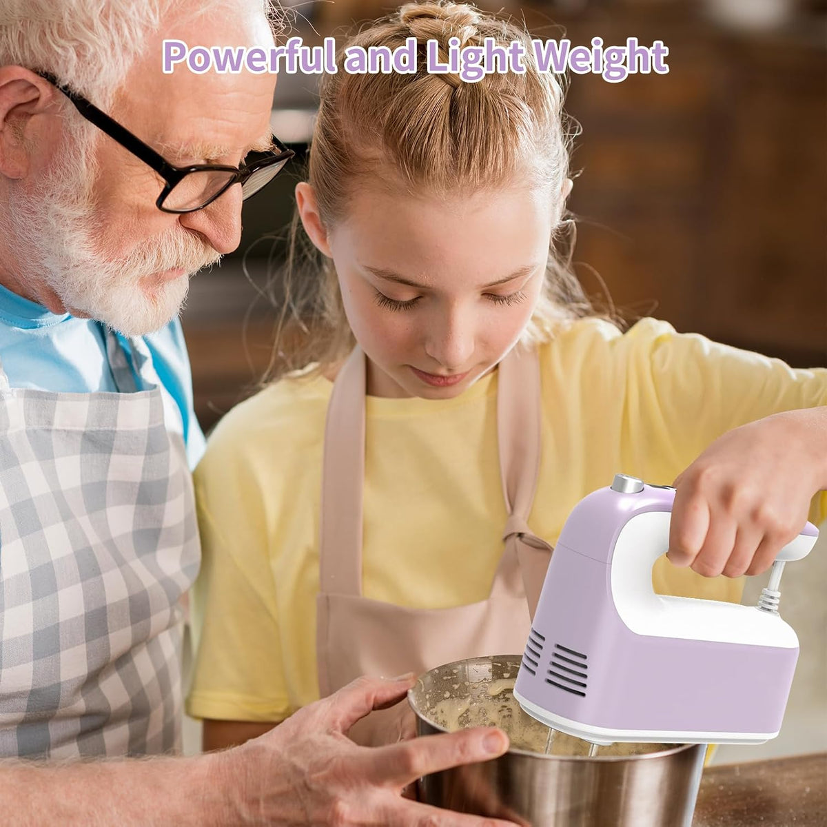 9-Speed Digital Hand Mixer Electric, 400W Powerful DC Motor, Hand Mixer Electric Handheld with Snap-On Storage Case, 5 Stainless Steel Accessories, Beaters, Dough Hooks, Whisk(Ice Blue/Black)