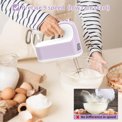 9-Speed Digital Hand Mixer Electric, 400W Powerful DC Motor, Hand Mixer Electric Handheld with Snap-On Storage Case, 5 Stainless Steel Accessories, Beaters, Dough Hooks, Whisk(Ice Blue/Black)