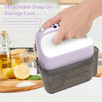 9-Speed Digital Hand Mixer Electric, 400W Powerful DC Motor, Hand Mixer Electric Handheld with Snap-On Storage Case, 5 Stainless Steel Accessories, Beaters, Dough Hooks, Whisk(Ice Blue/Black)