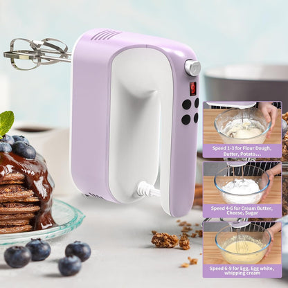9-Speed Digital Hand Mixer Electric, 400W Powerful DC Motor, Hand Mixer Electric Handheld with Snap-On Storage Case, 5 Stainless Steel Accessories, Beaters, Dough Hooks, Whisk(Ice Blue/Black)