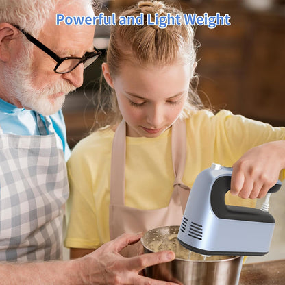 9-Speed Digital Hand Mixer Electric, 400W Powerful DC Motor, Hand Mixer Electric Handheld with Snap-On Storage Case, 5 Stainless Steel Accessories, Beaters, Dough Hooks, Whisk(Ice Blue/Black)