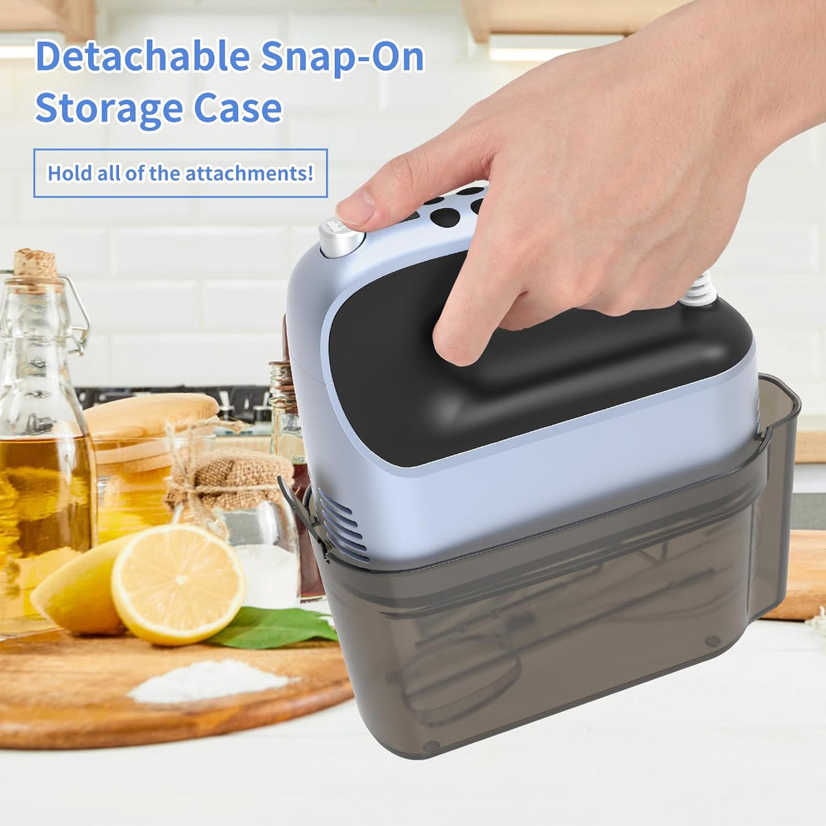 9-Speed Digital Hand Mixer Electric, 400W Powerful DC Motor, Hand Mixer Electric Handheld with Snap-On Storage Case, 5 Stainless Steel Accessories, Beaters, Dough Hooks, Whisk(Ice Blue/Black)