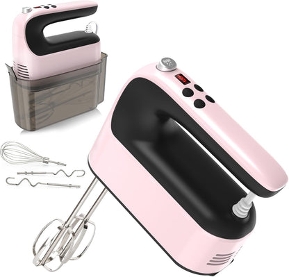 9-Speed Digital Hand Mixer Electric, 400W Powerful DC Motor, Hand Mixer Electric Handheld with Snap-On Storage Case, 5 Stainless Steel Accessories, Beaters, Dough Hooks, Whisk(Ice Blue/Black)