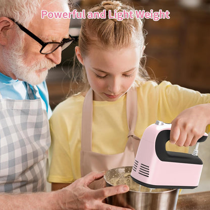 9-Speed Digital Hand Mixer Electric, 400W Powerful DC Motor, Hand Mixer Electric Handheld with Snap-On Storage Case, 5 Stainless Steel Accessories, Beaters, Dough Hooks, Whisk(Ice Blue/Black)