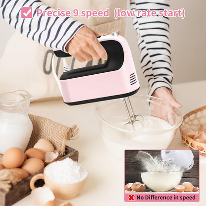 9-Speed Digital Hand Mixer Electric, 400W Powerful DC Motor, Hand Mixer Electric Handheld with Snap-On Storage Case, 5 Stainless Steel Accessories, Beaters, Dough Hooks, Whisk(Ice Blue/Black)