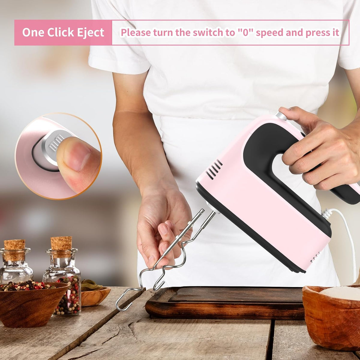 9-Speed Digital Hand Mixer Electric, 400W Powerful DC Motor, Hand Mixer Electric Handheld with Snap-On Storage Case, 5 Stainless Steel Accessories, Beaters, Dough Hooks, Whisk(Ice Blue/Black)
